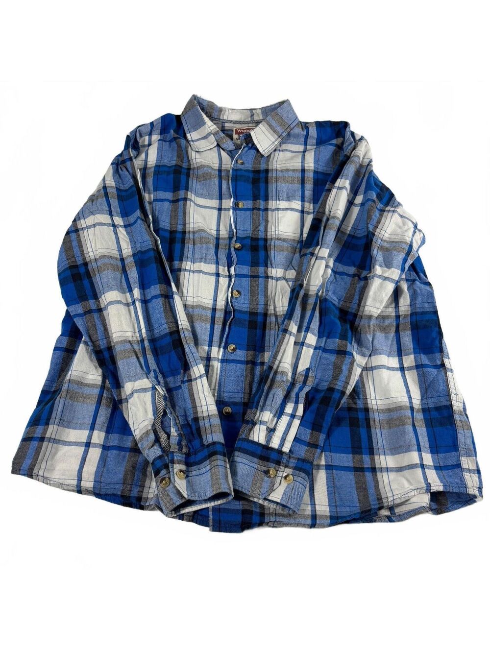 Wrangler Men's Long Sleeve Blue Plaid Button Up Shirt L